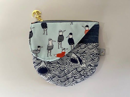 Nautical Themed Round Zipper Pouch with Front Pocket and Magnetic Snap Flap