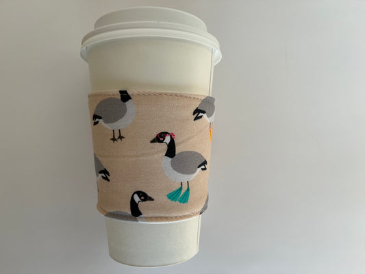 Canada Geese Themed Coffee Cup Cozy, fabric coffee sleeve