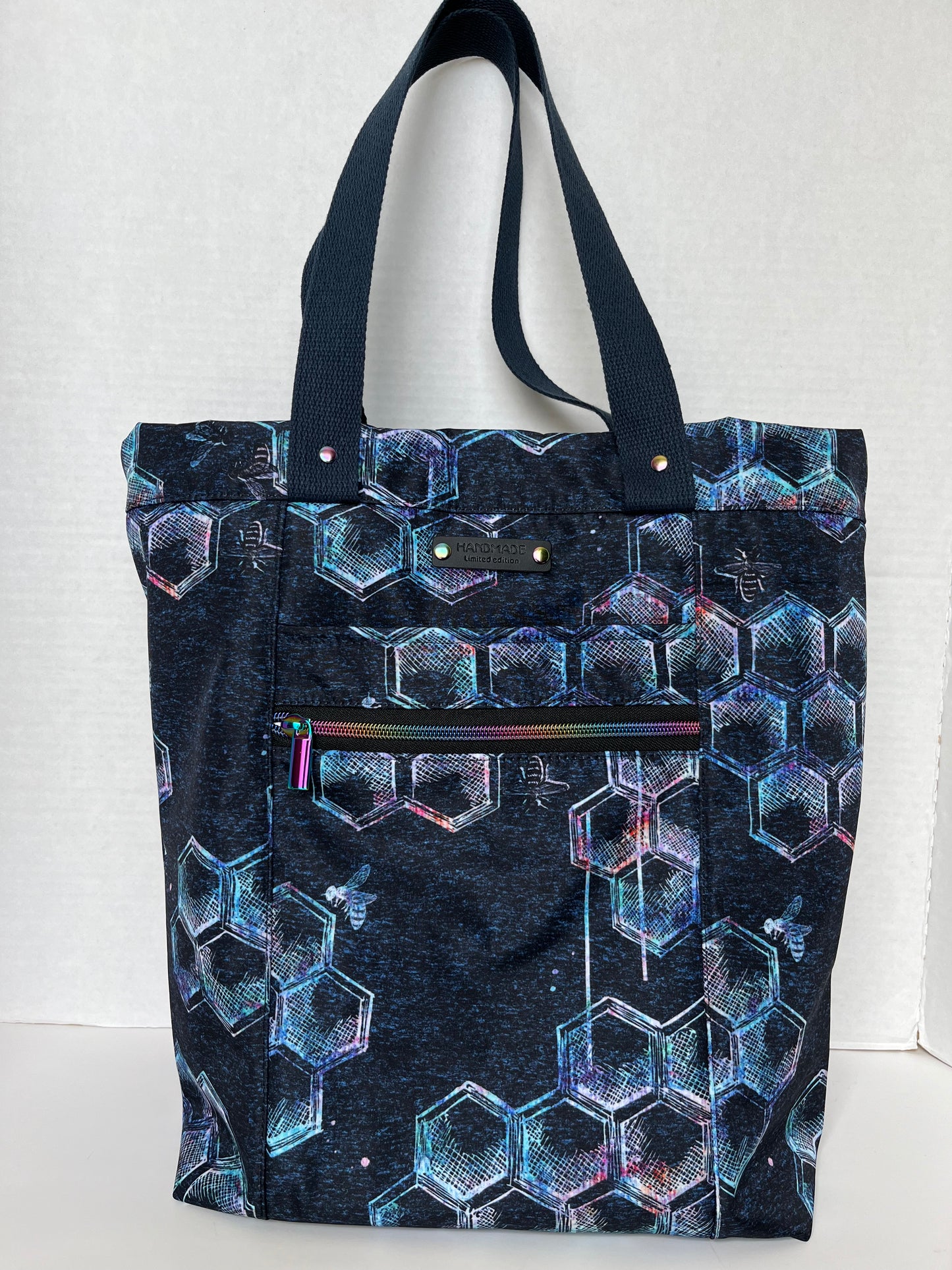 Iridescent Bee Print Water Resistant Tote Bag, Project Bag