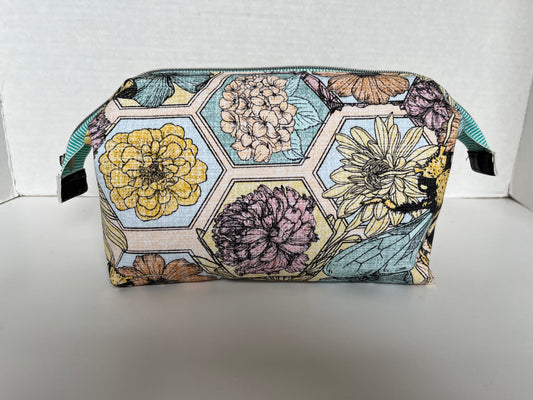 Bee and Floral Themed Canvas Wire Framed Small Project Bag