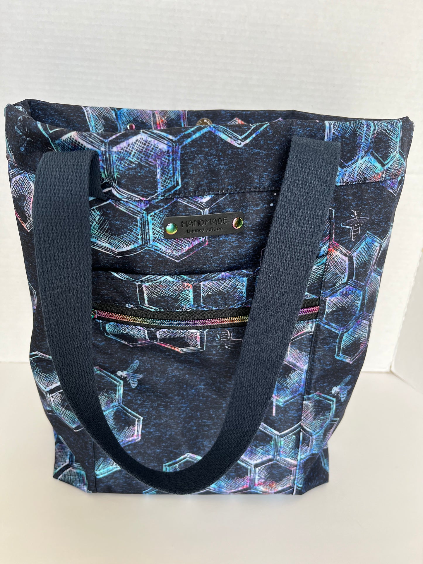 Iridescent Bee Print Water Resistant Tote Bag, Project Bag