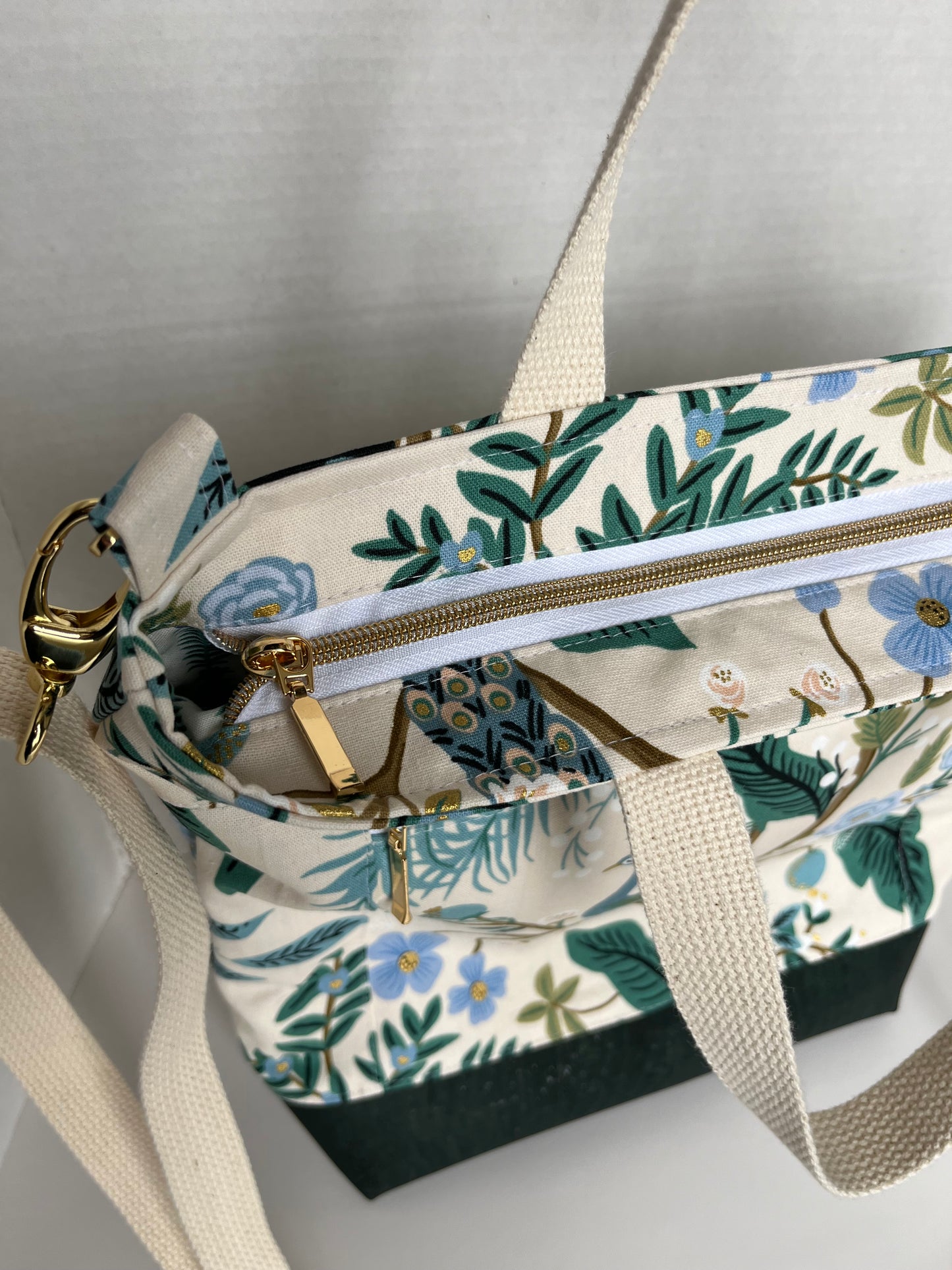 Peacock Themed Rifle Paper Co Canvas Cross body Tote Bag