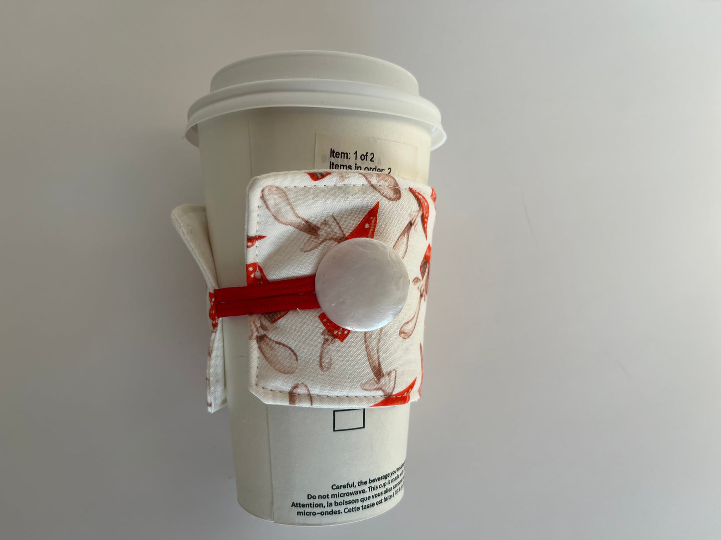 Mushrooms Cottagecore Themed Coffee Cup Cozy, fabric coffee sleeve