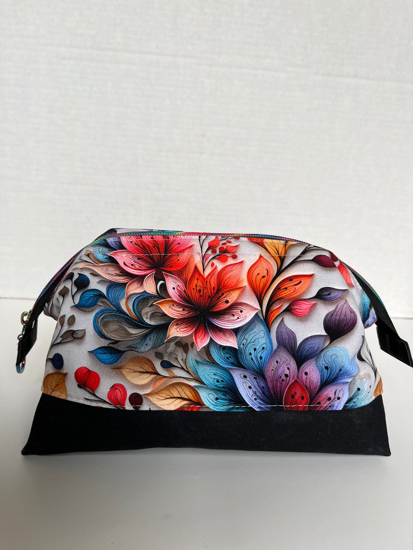 Bright Floral Canvas Wire Framed Small Project Bag