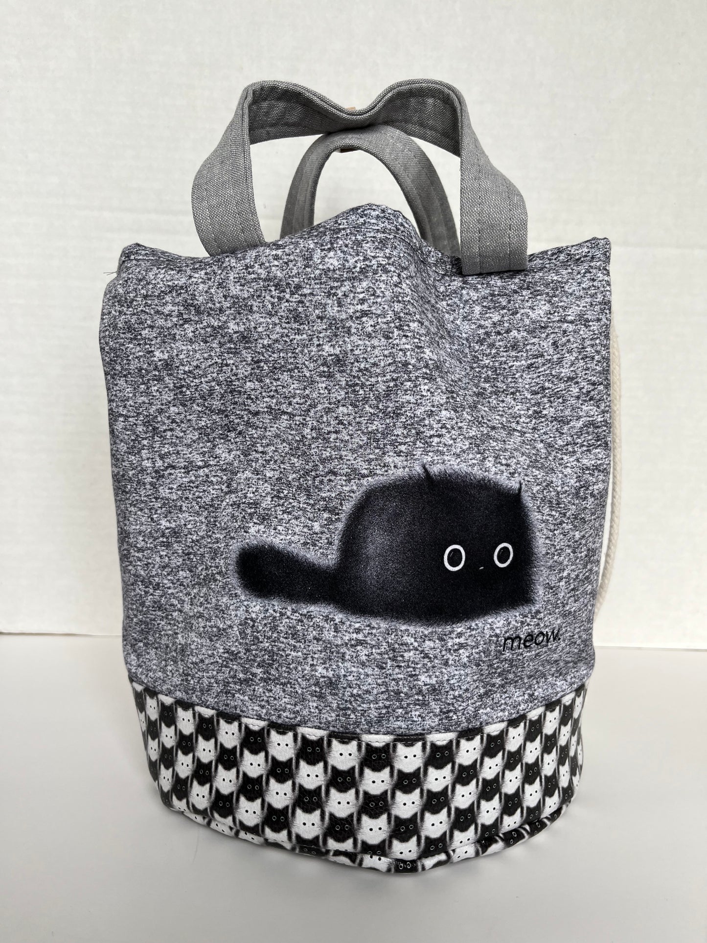Cat Themed Round Bucket Project Bag