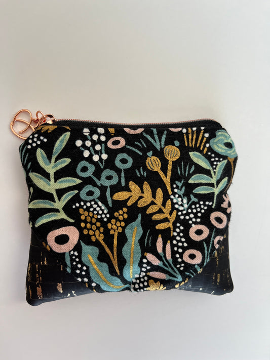 Black Floral Coin Pouches, Rifle Paper Co Canvas and Cork