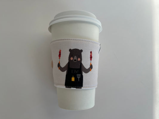 Bears Having Barbecue Canadian Themed Coffee Cup Cozy, fabric coffee sleeve