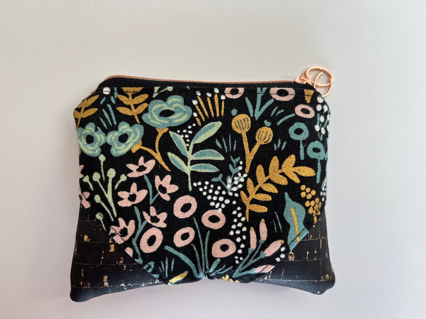Black Floral Coin Pouches, Rifle Paper Co Canvas and Cork