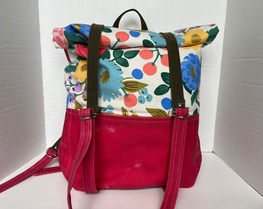 Floral Canvas and Waxed Canvas Rucksack made with Rifle Paper Co