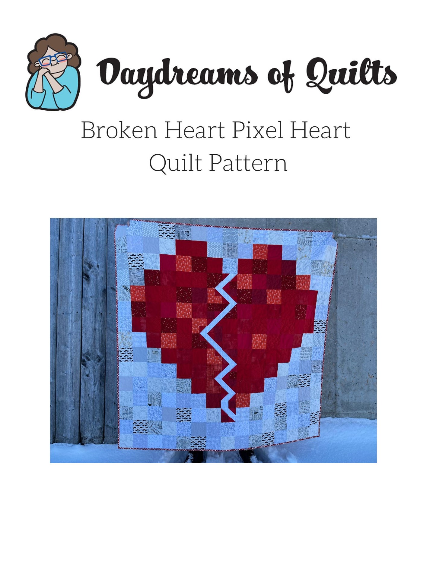 Broken Heart Pixel Heart Quilt Pattern, Beginner Charm Square Quilt, Modern Quilt Pattern
