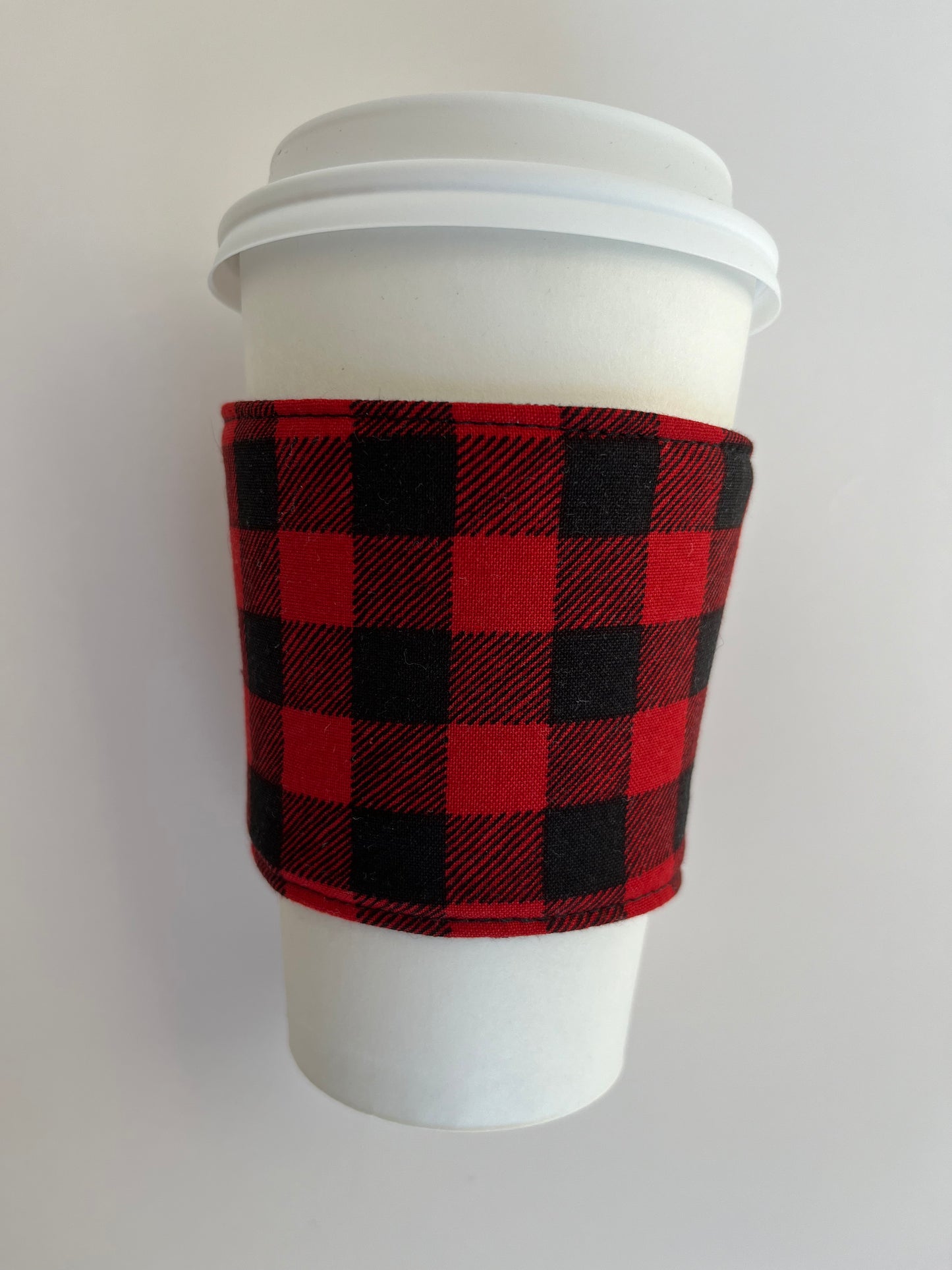 Red Check Buffalo Plaid Coffee Cup Cozy, fabric coffee sleeve