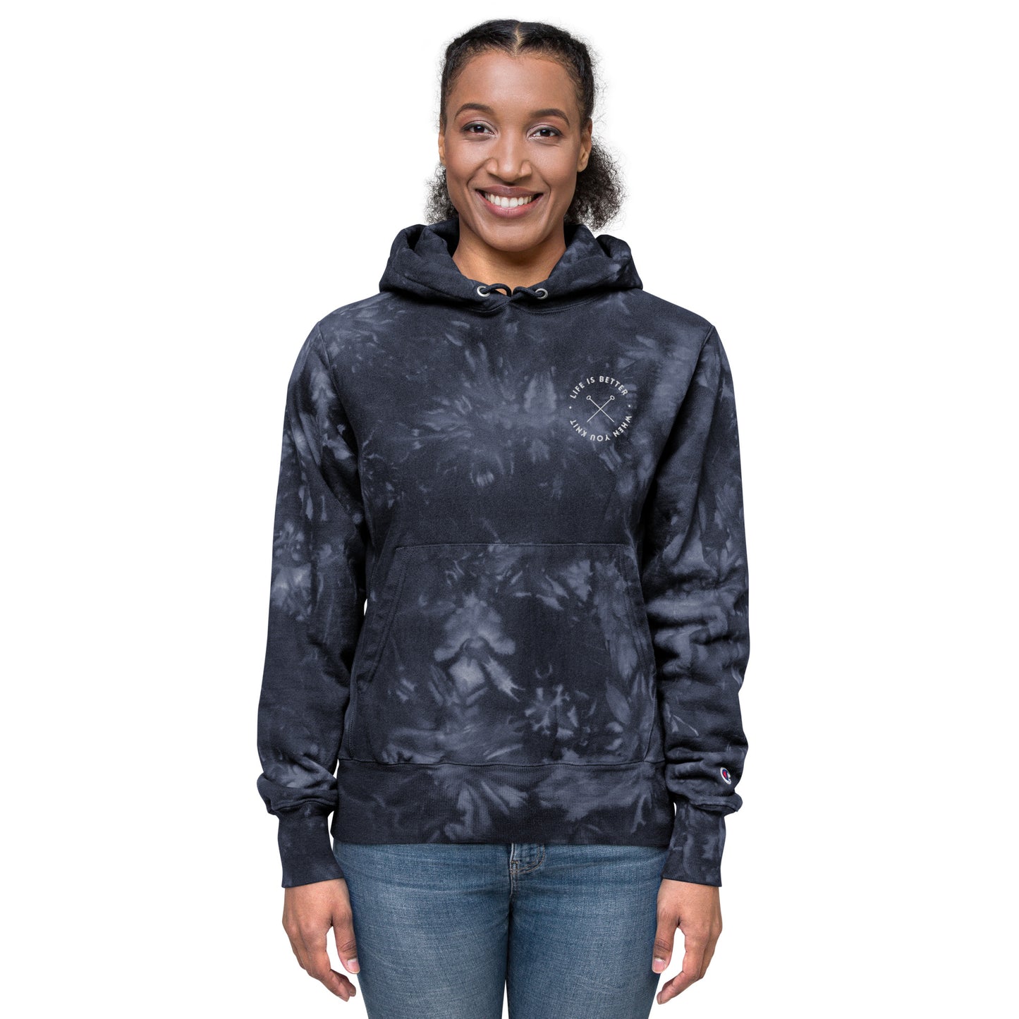Life is Better When You Knit Unisex Champion tie-dye hoodie