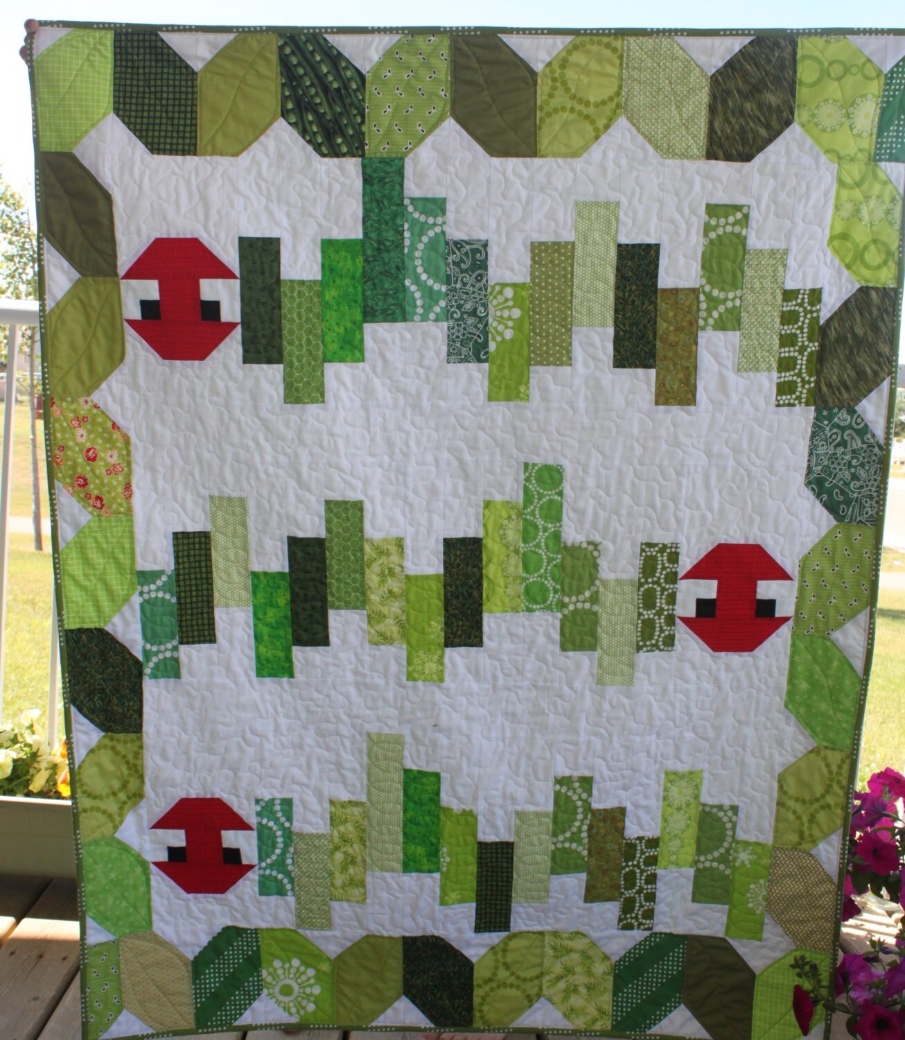 Scrappy Green Caterpillar Quilt PDF Pattern Cute Crib or Toddler Bed Quilt Scrap Buster Confident Beginner
