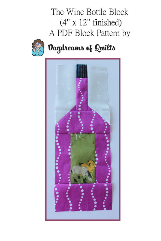 Wine Bottle Block PDF Quilt Block Pattern 4" x 12" finished, traditionally pieced, includes step by step graphics and written instructions