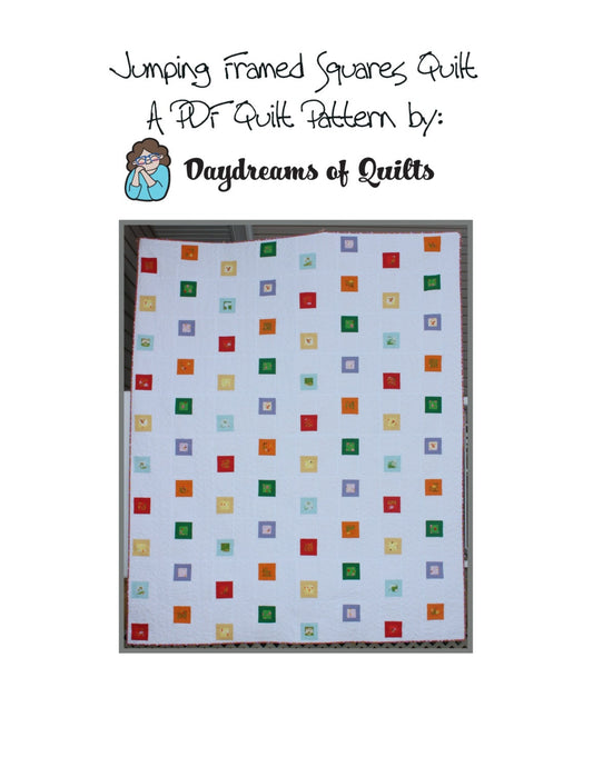 Jumping Framed Squares PDF Quilt Pattern beginner quilter friendly queen sized rainbow fussy cut
