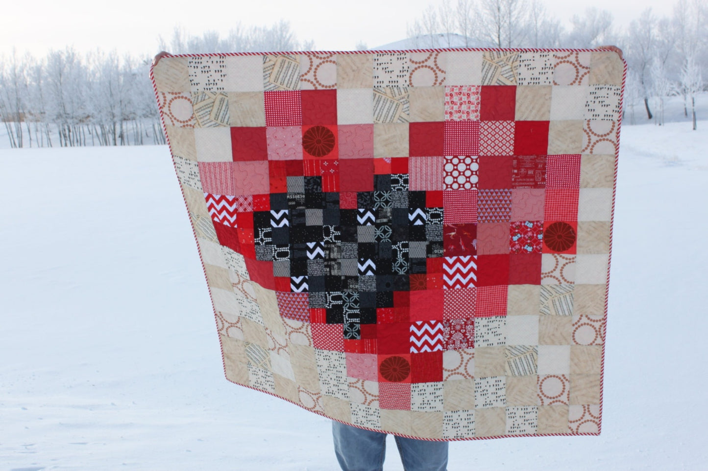 Pixel Heart in a Pixel Heart Quilt Pattern, Beginner Charm Square Quilt, Modern Quilt Pattern