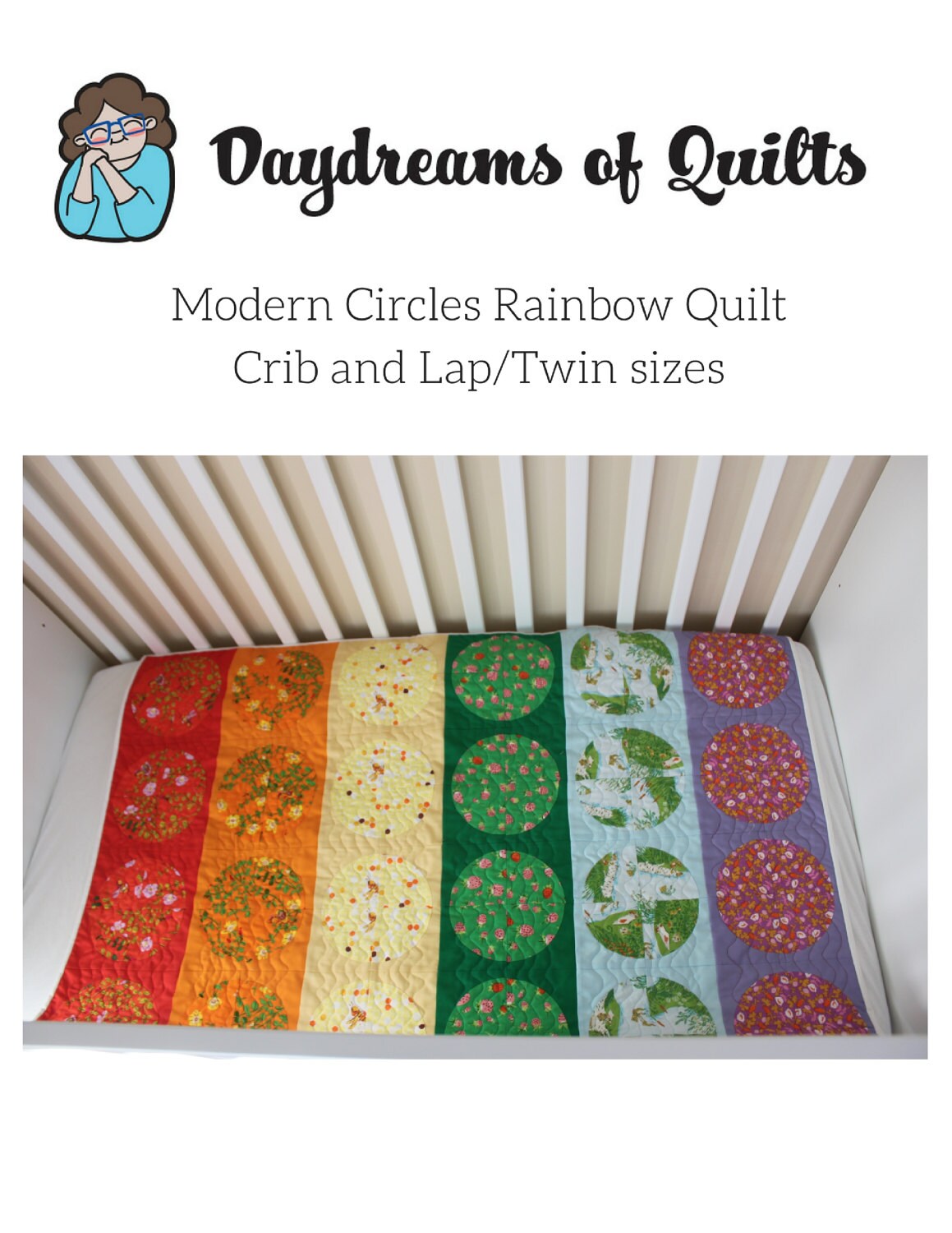 Modern Circles Rainbow Quilt Crib and Lap/Twin Sizes PDF Quilt Pattern using Drunkard's Path Blocks