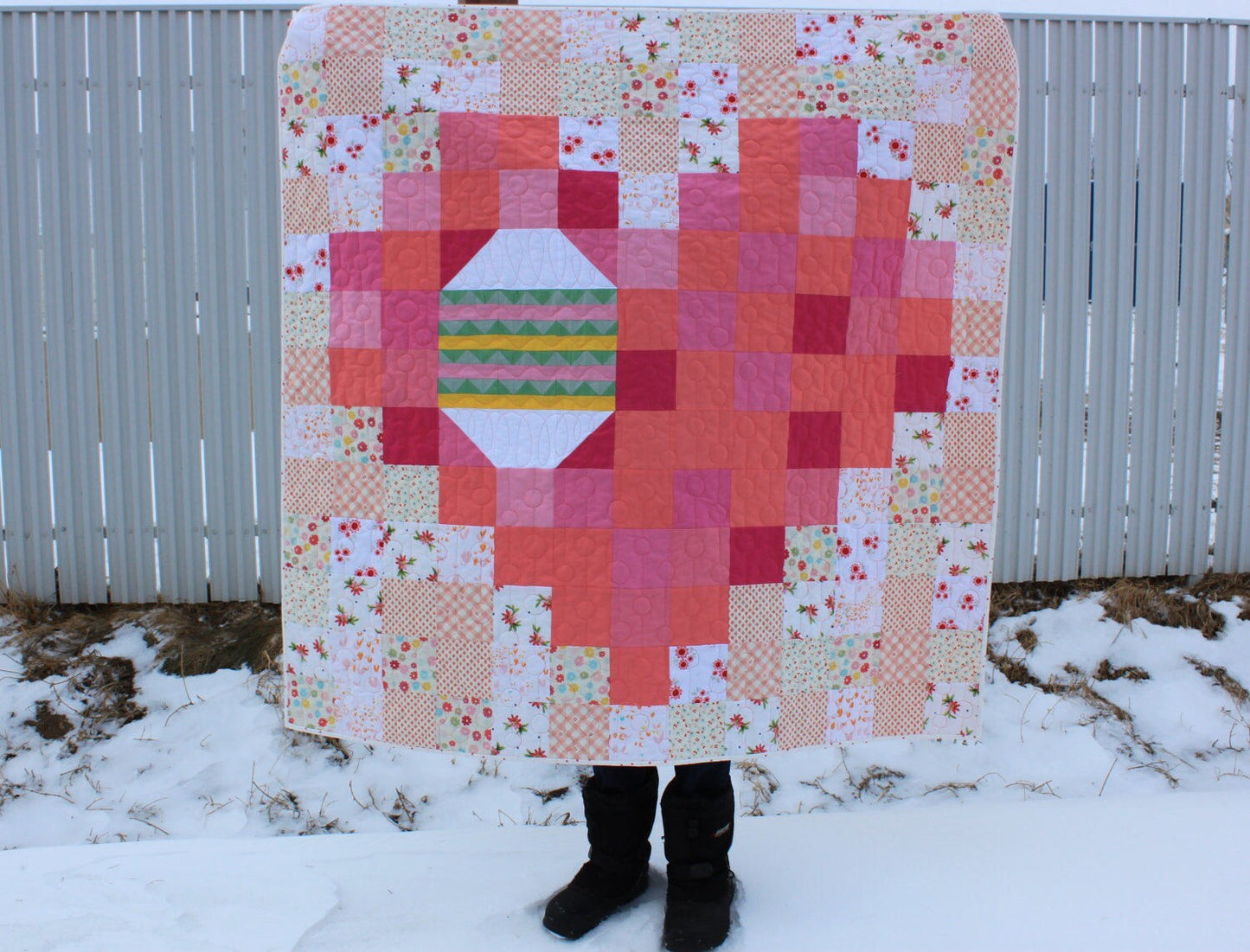 Easter Egg in a Pixel Heart PDF Quilt Pattern - charm square pattern - fat quarter pattern - Easter Quilt Pattern - Easter Egg Quilt