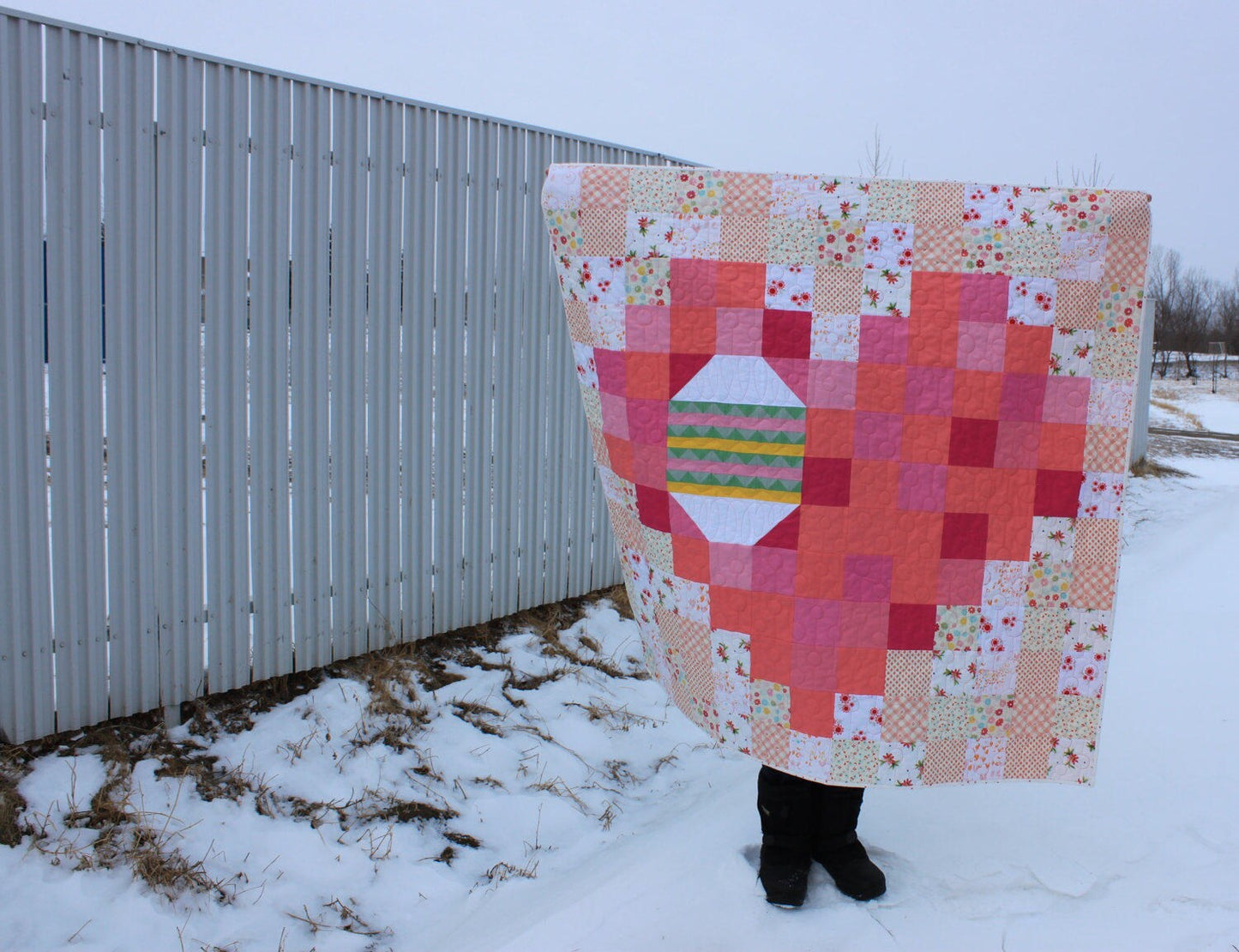 Easter Egg in a Pixel Heart PDF Quilt Pattern - charm square pattern - fat quarter pattern - Easter Quilt Pattern - Easter Egg Quilt