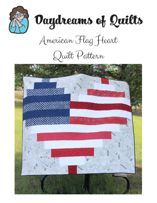 American Flag Heart Quilt Pattern, Independence Day Quilt Pattern