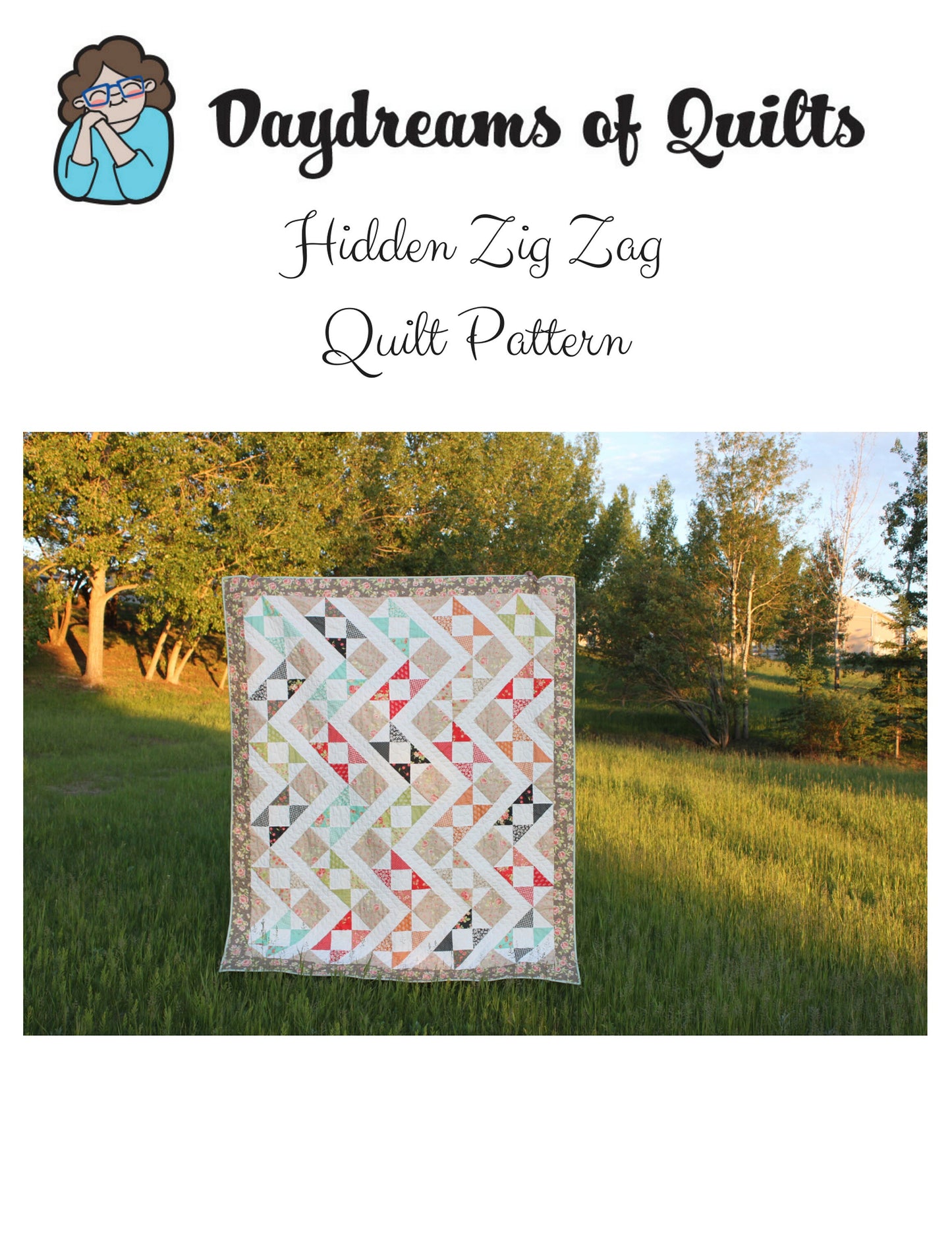 Charm square quilt pattern, charm pack pattern, Hidden Zig Zag Quilt pattern, pdf quilt pattern, half square triangle quilt pattern