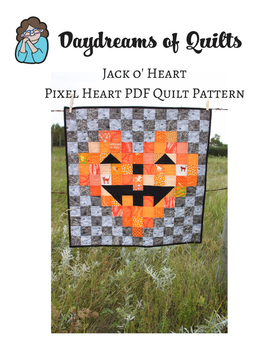 Halloween Quilt Pattern, Jack-O-Lantern, Pixel Heart Quilt Pattern, Halloween Heart Quilt, Heart Pumpkin Quilt, Mini or Lap Quilt PDF