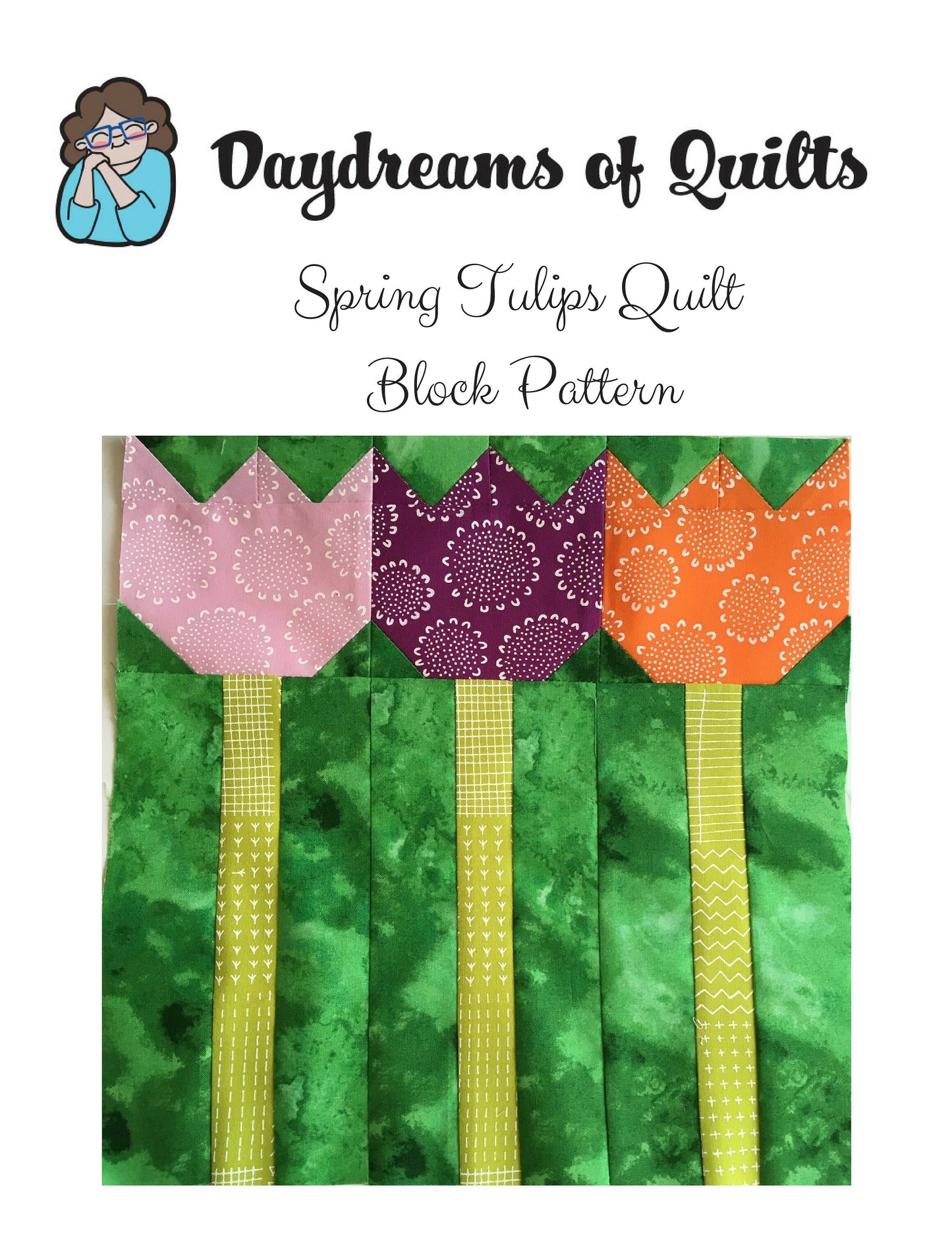 Spring Tulips Quilt Block Pattern, digital quilt block PDF pattern