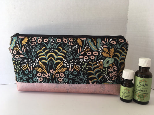 Essential Oil Pouch with Rifle Paper Co Canvas and Cork, Zipper Pouch, Oil Pouch with Cork Base, essential oil storage, handmade oil pouch
