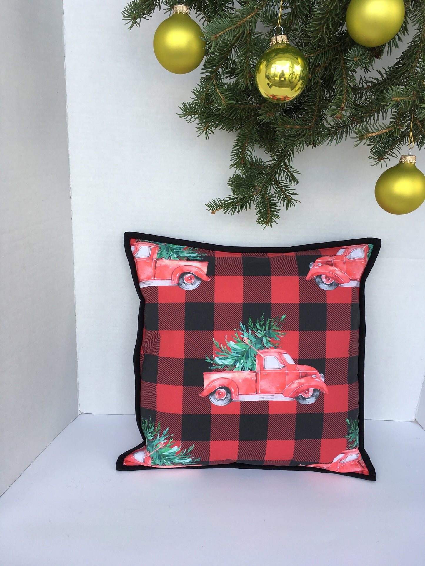 Red Christmas Truck on Buffalo Plaid 14" pillow cover