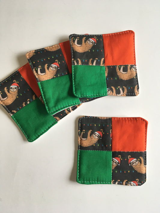 Christmas Sloth Coaster set of four quilted