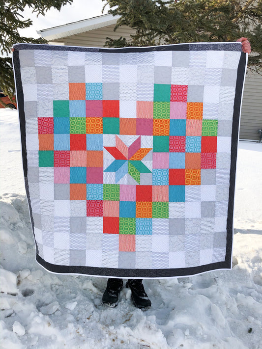 Star in a Pixelated Heart Quilt Lap Throw Size