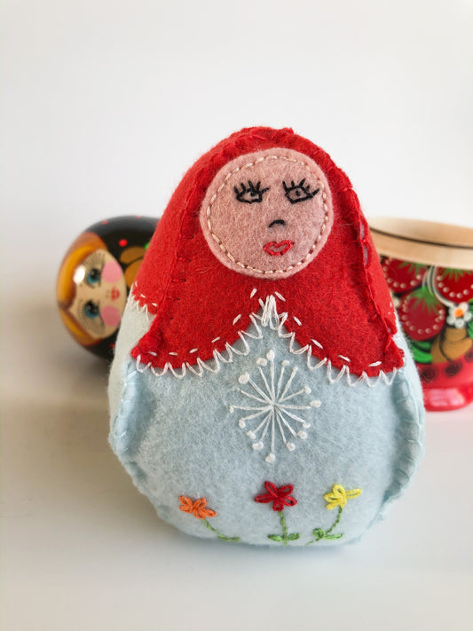 Felt Doll Pattern, Matryoshka Doll, Embroidered Wool Felt Doll Pattern, DIY Doll, PDF embroidery pattern, stuffed doll pattern