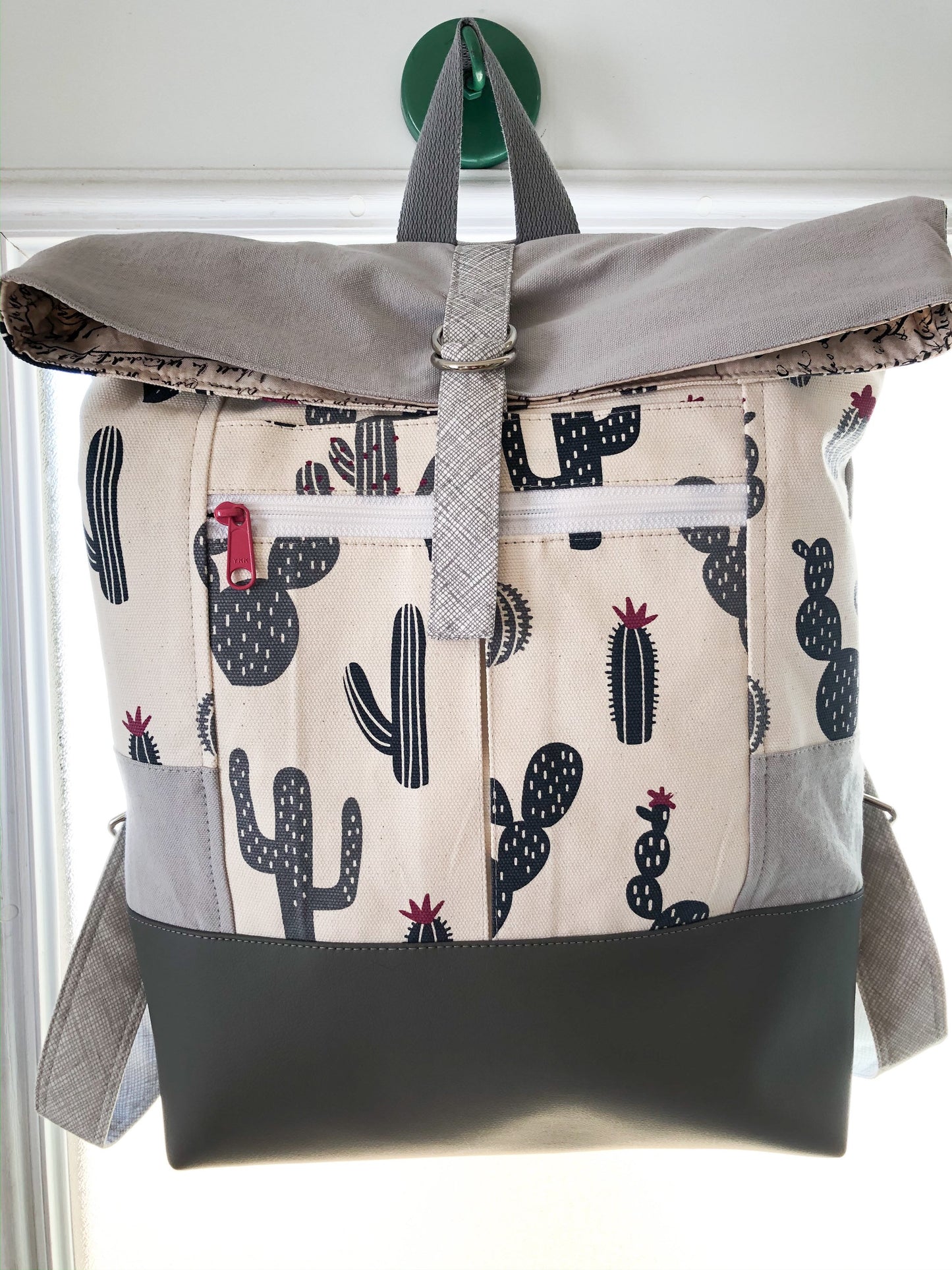 Cactus and Grey Canvas and Vinyl Backpack