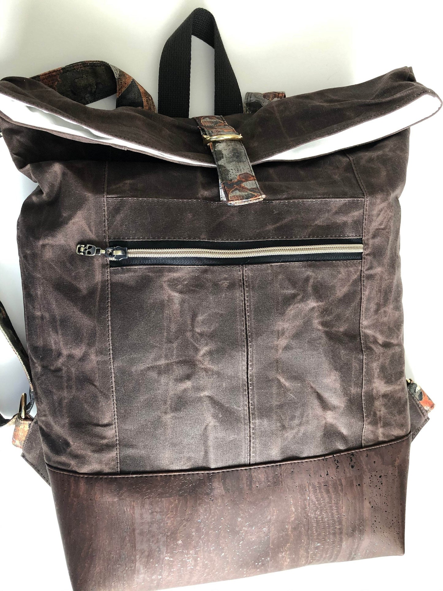 Espresso Brown Waxed Canvas and Cork Backpack