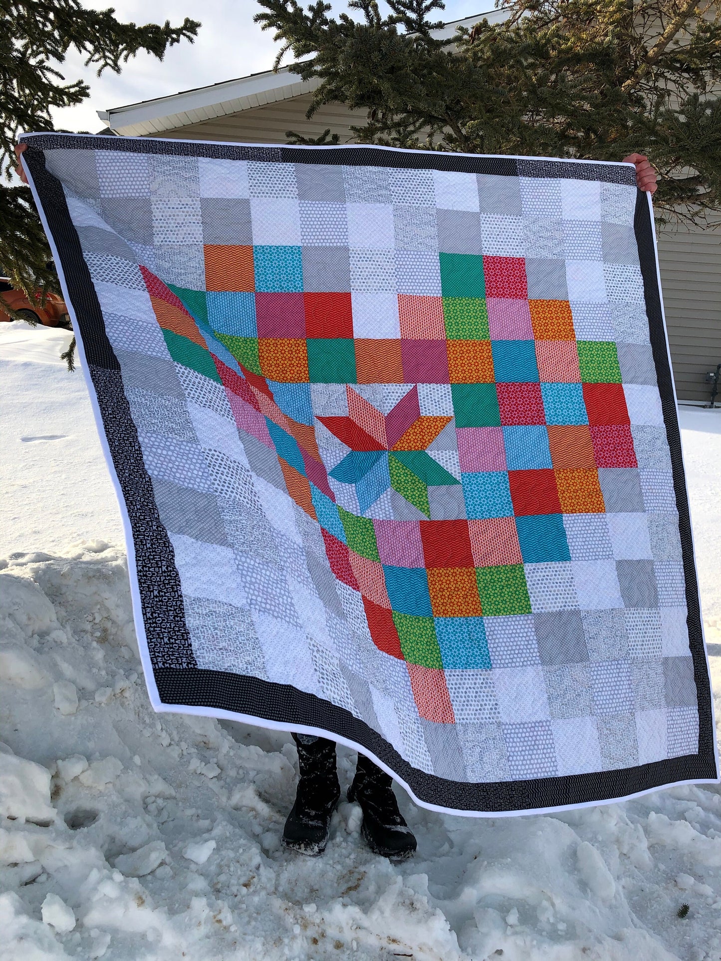 Star in a Pixelated Heart Quilt Lap Throw Size