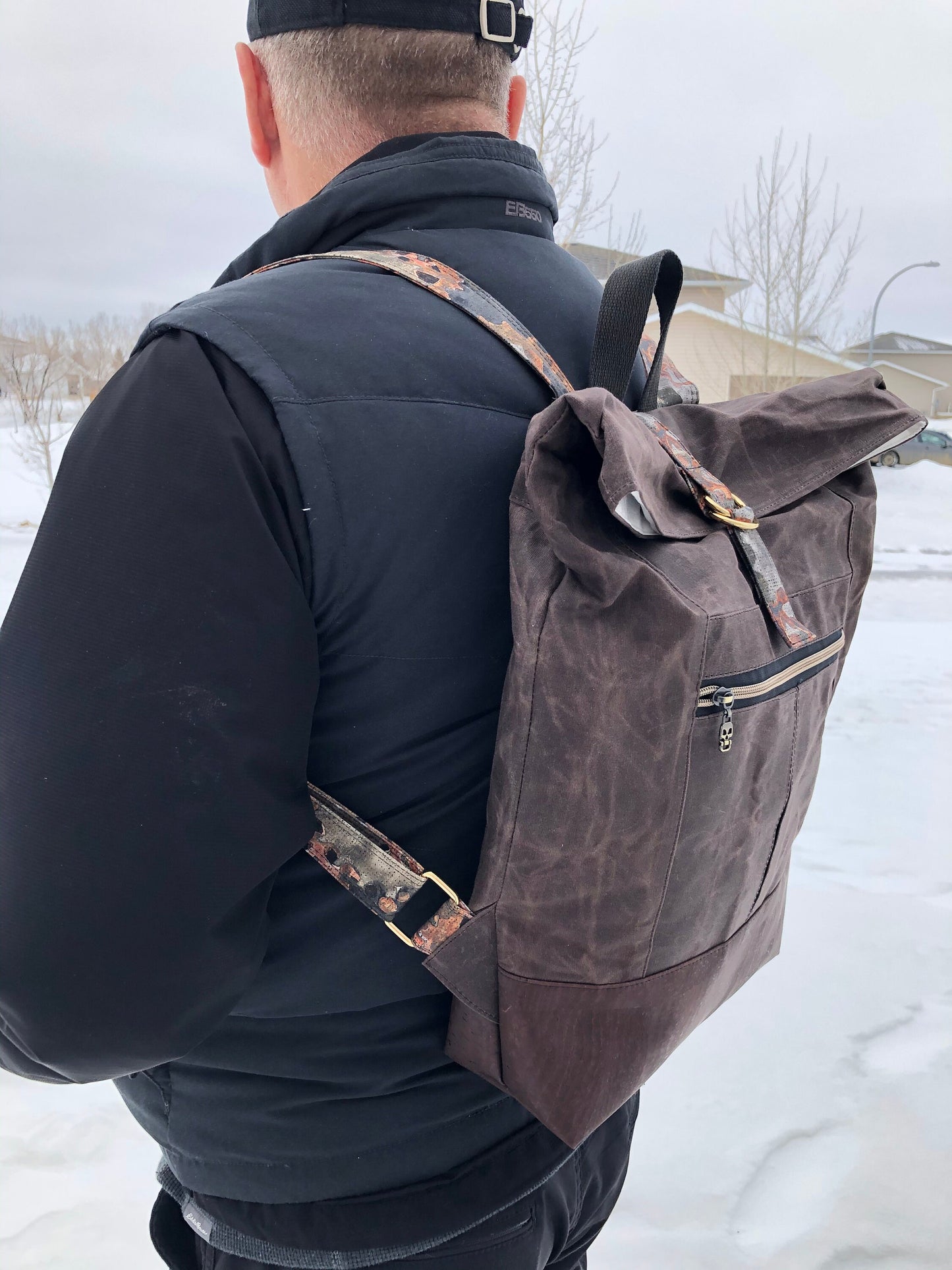 Espresso Brown Waxed Canvas and Cork Backpack
