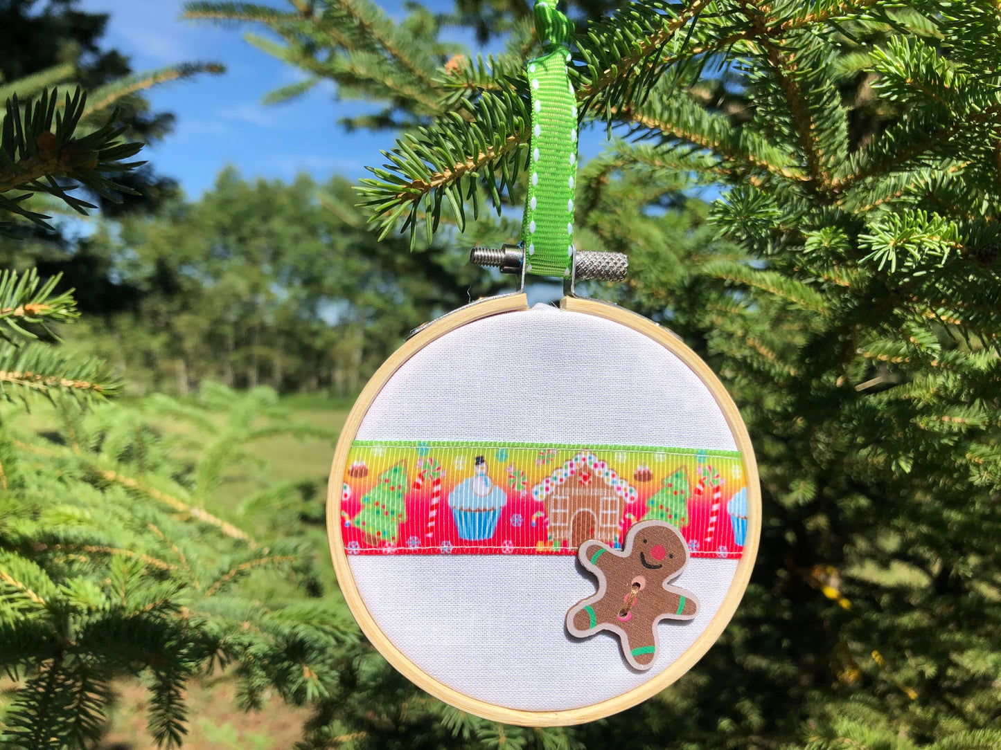 Gingerbread Man Christmas Hoop Ornament 3”