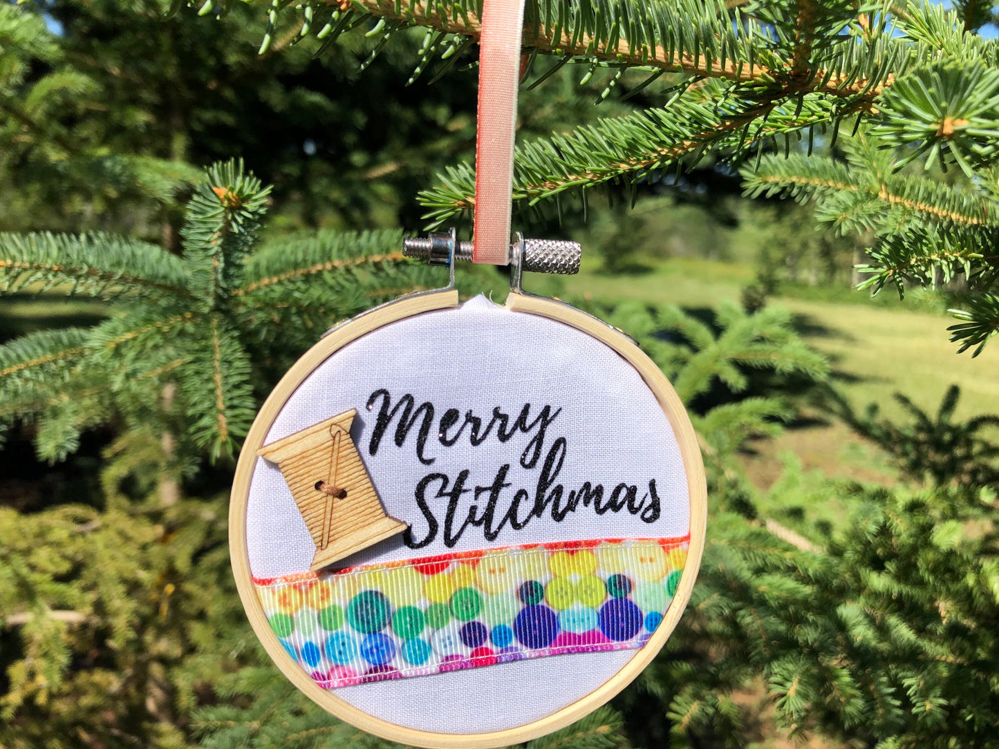 Merry Stitchmas Christmas Hoop Ornament 3”