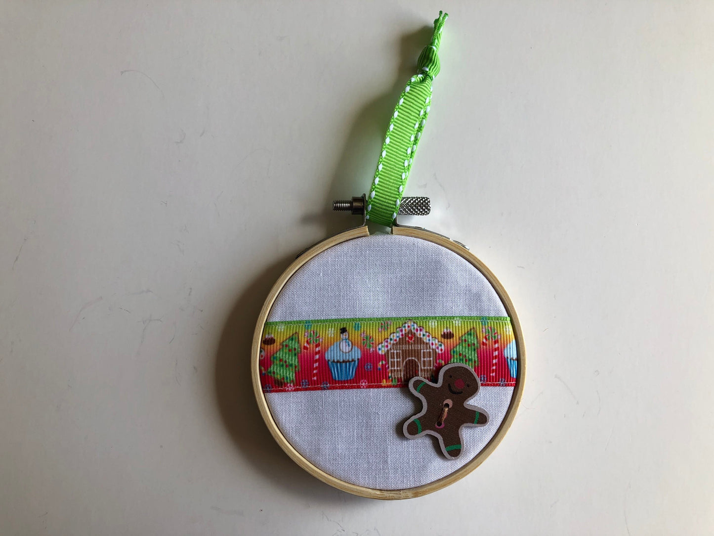 Gingerbread Man Christmas Hoop Ornament 3”