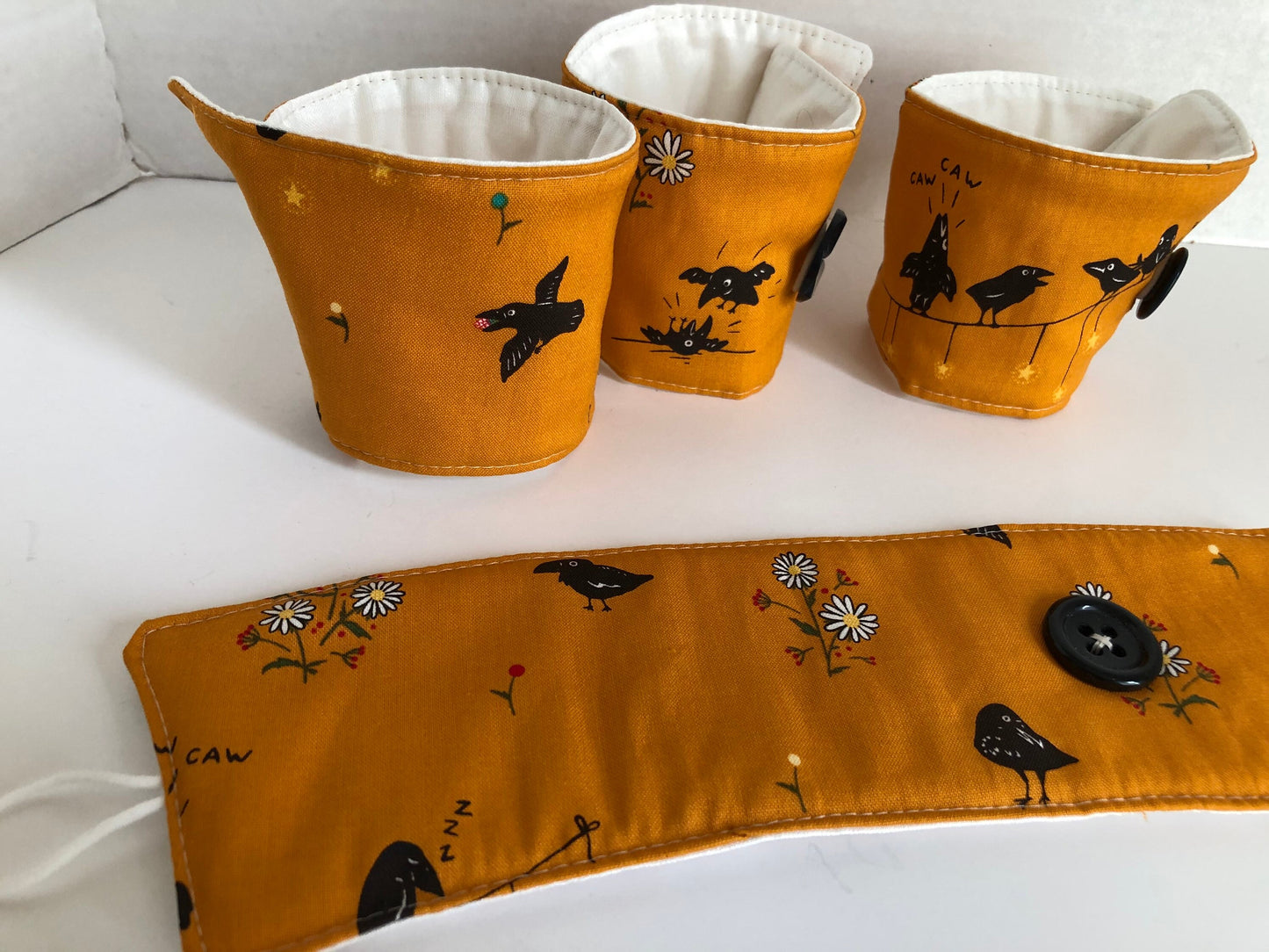 Fall Crows Hot Drink Cup Cozy, fabric coffee sleeve