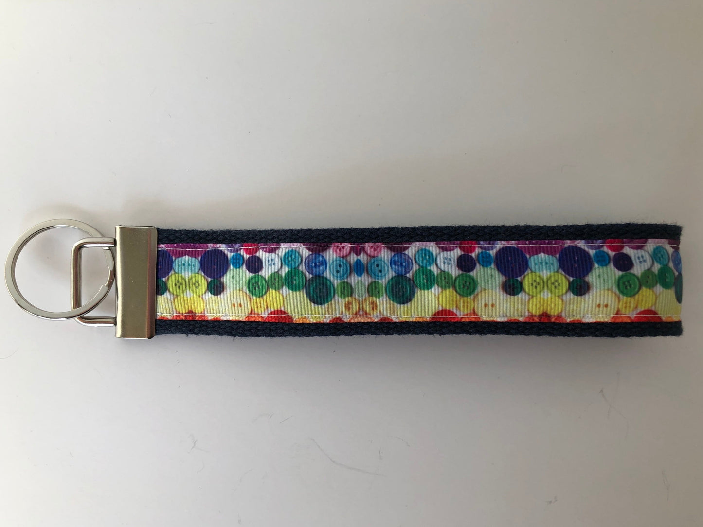 Rainbow Buttons Key Chain, Sewing Themed Key Fob