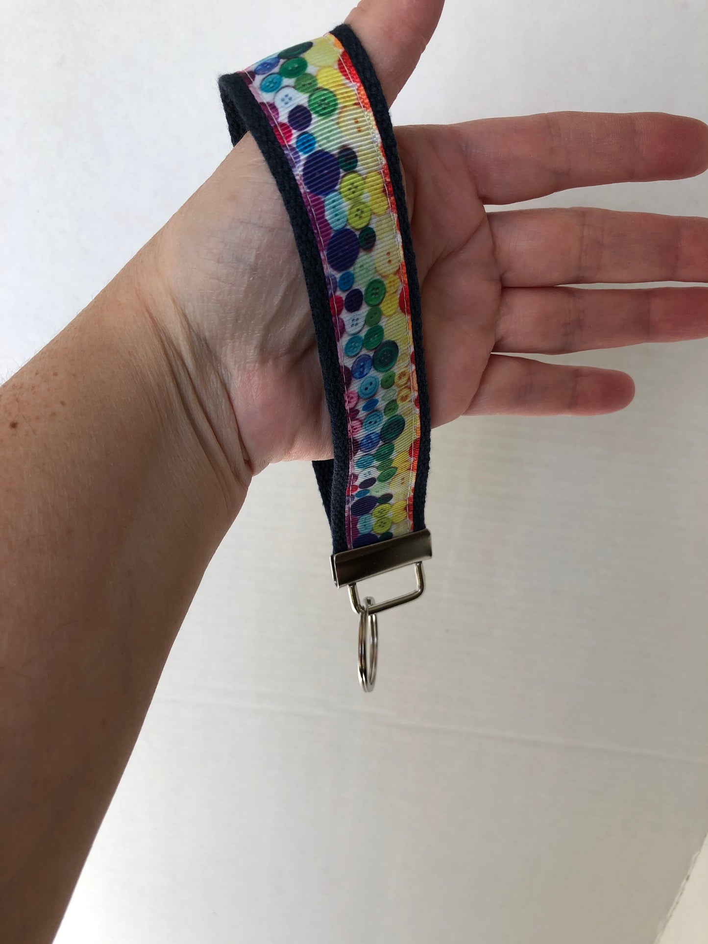 Rainbow Buttons Key Chain, Sewing Themed Key Fob