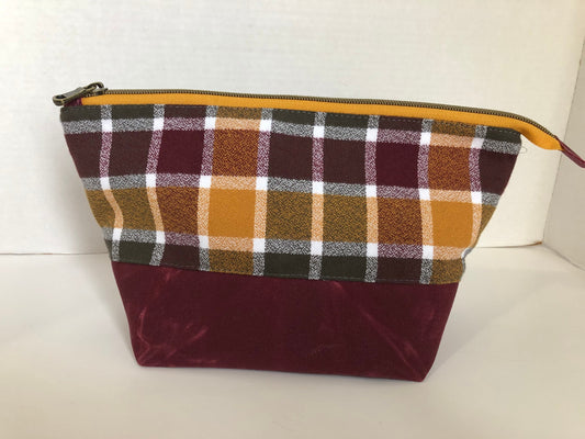 Plaid Flannel and Waxed Canvas Zipper Pouch In Fall Colors