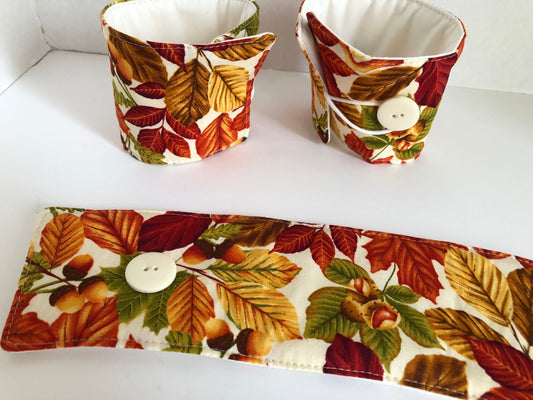 Fall Leaves Hot Drink Cup Cozy, fabric coffee sleeve