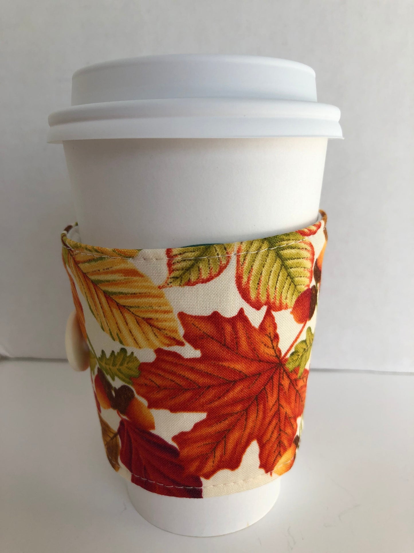 Fall Leaves Hot Drink Cup Cozy, fabric coffee sleeve