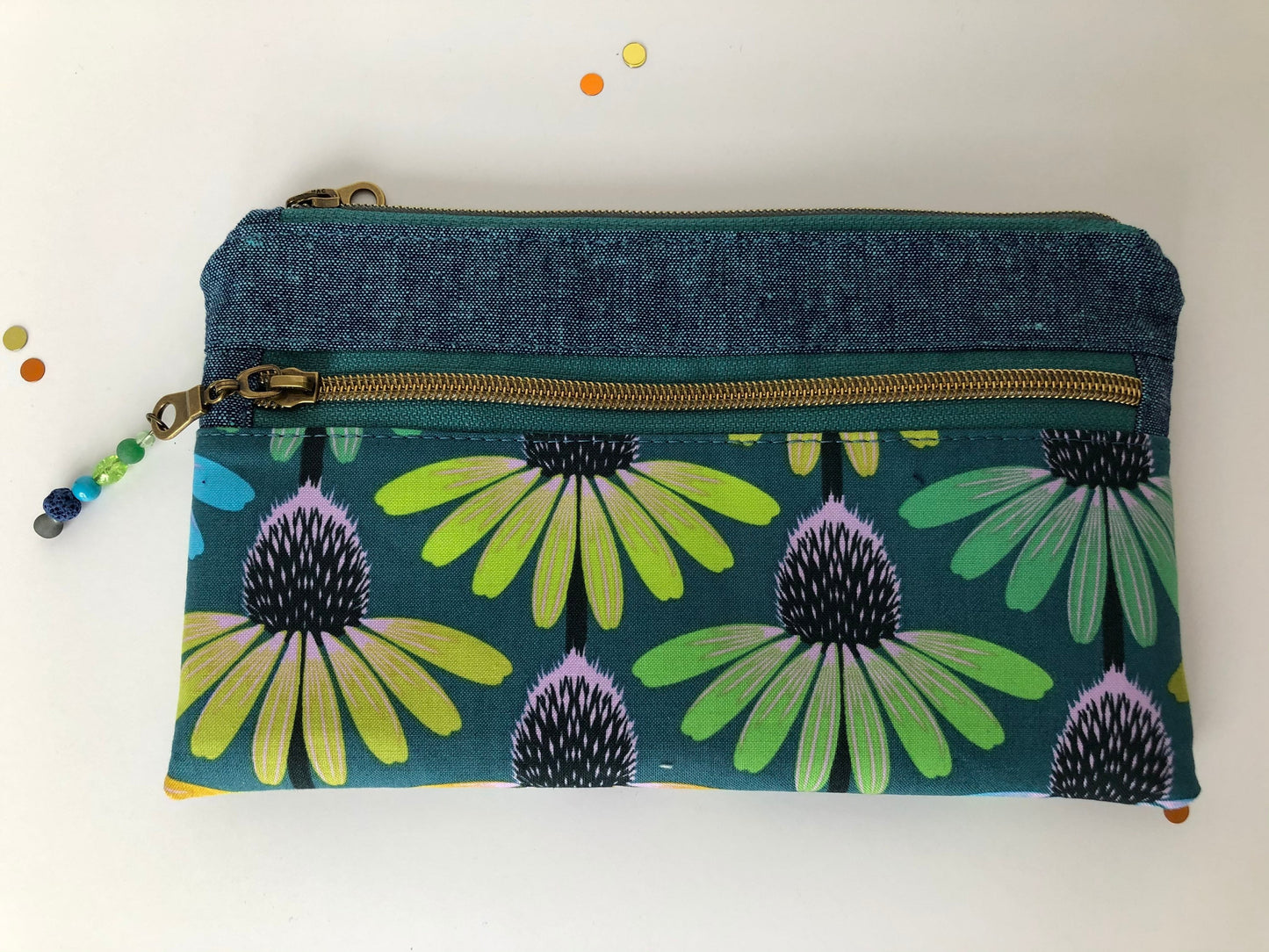 Double Zipper Planner Pouch, Personal Organizer, Echinacea Flowers, Pencil Case