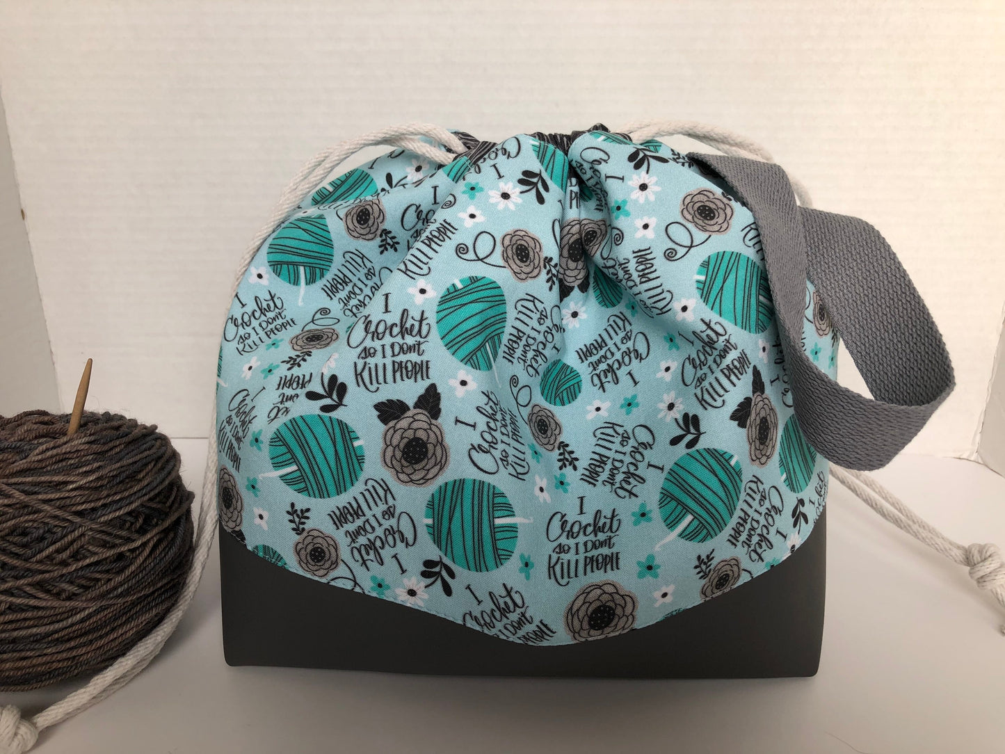 Crochet Themed Project Bag, Finch Bucket Bag