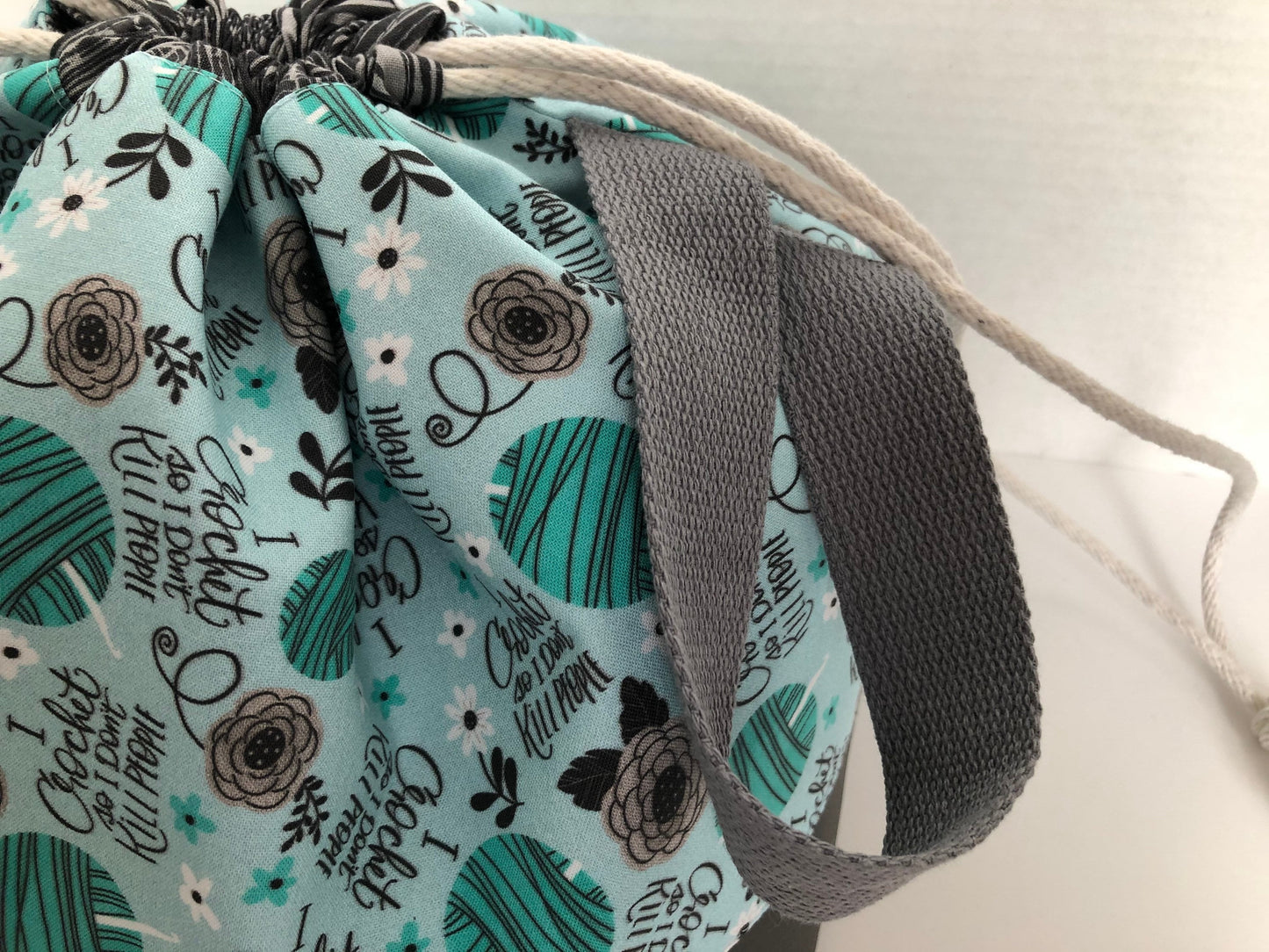 Crochet Themed Project Bag, Finch Bucket Bag