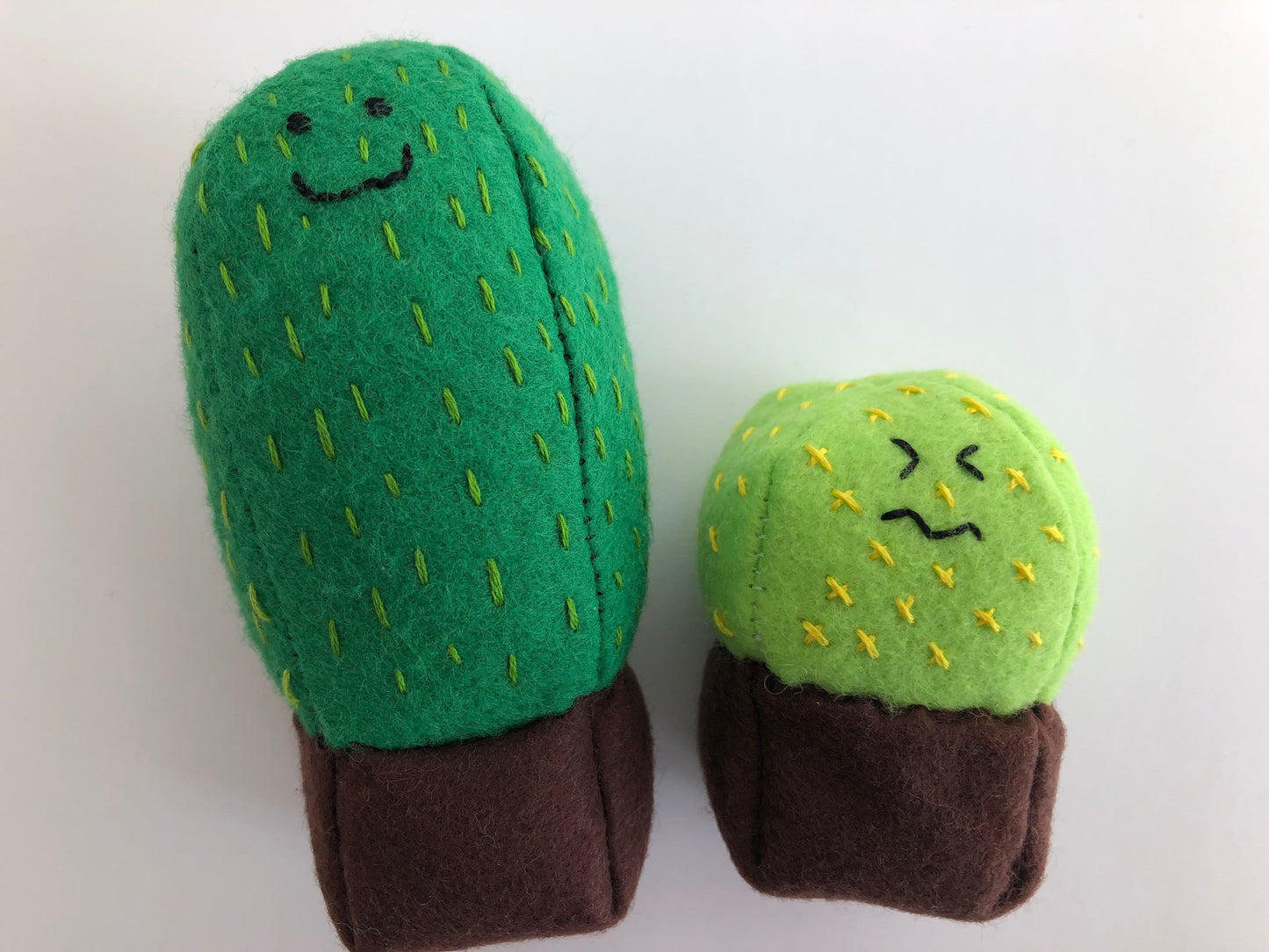 Wool Felt Cactus Pincushions Set of Two, Hand Embroidered
