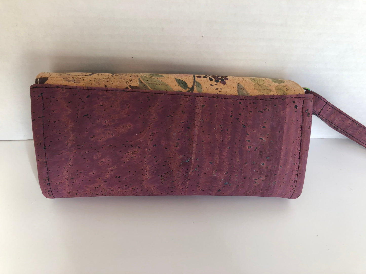 Women's Clutch Wallet, Purple and Printed Cork, Vegan Cork Wallet, Ladies Wallet, Wristlet, Wrist Wallet